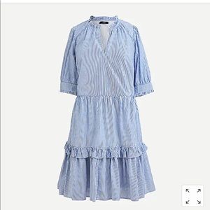 Jcrew ruffle neck tiered popover dress in stripe